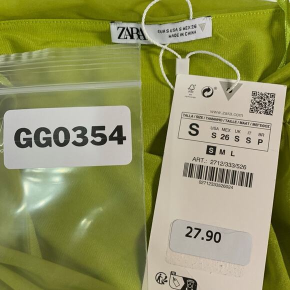 Zara S NEW Womens Ruched Chiffon Tub Top Tank Strapless Green Urban Modern - Picture 3 of 8